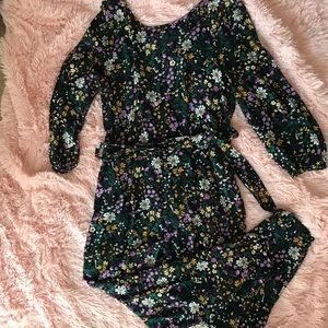 Old Navy 3/4 Sleeve Floral Romper Tie Waist Large